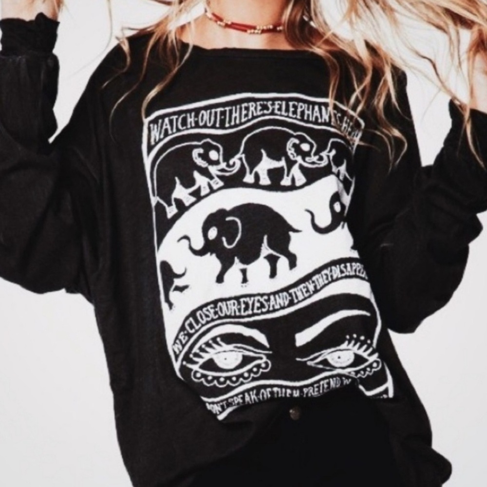 Brandy Melville Black Elephant Graphic Long Sleeve Shirt